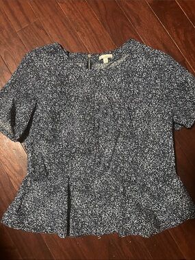 GAP Navy and White Speckled Peplum Top